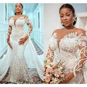 Mermaid Wedding dress Ball Gown With Detachable Train Beaded